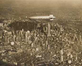 (DIRIGIBLES IN NEW YORK CITY) A selection of 17 photographs of dirigibles in the NYC skies over Manhattan. 1920s-40.                             